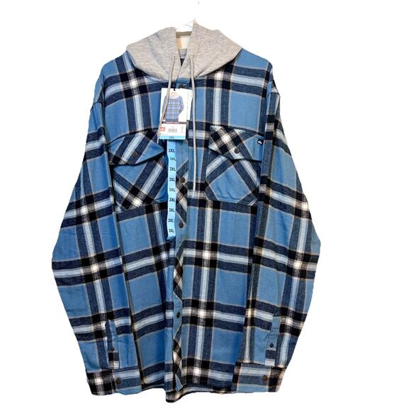 Quiksilver Other - Quiksilver Hooded Flannel Shirt Jacket Mens 3XL Blue Plaid Button Up NWT